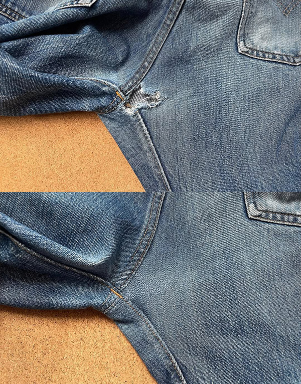 腿のジーンズリペア前後