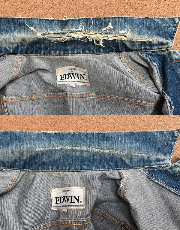 Gジャンのジーンズリペア前後